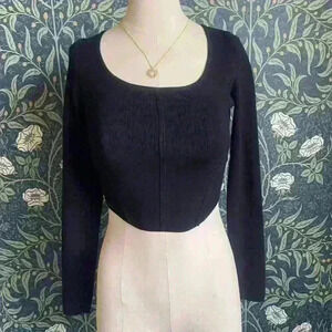 Black Long Sleeve House of Harlow 1960 Crop Top